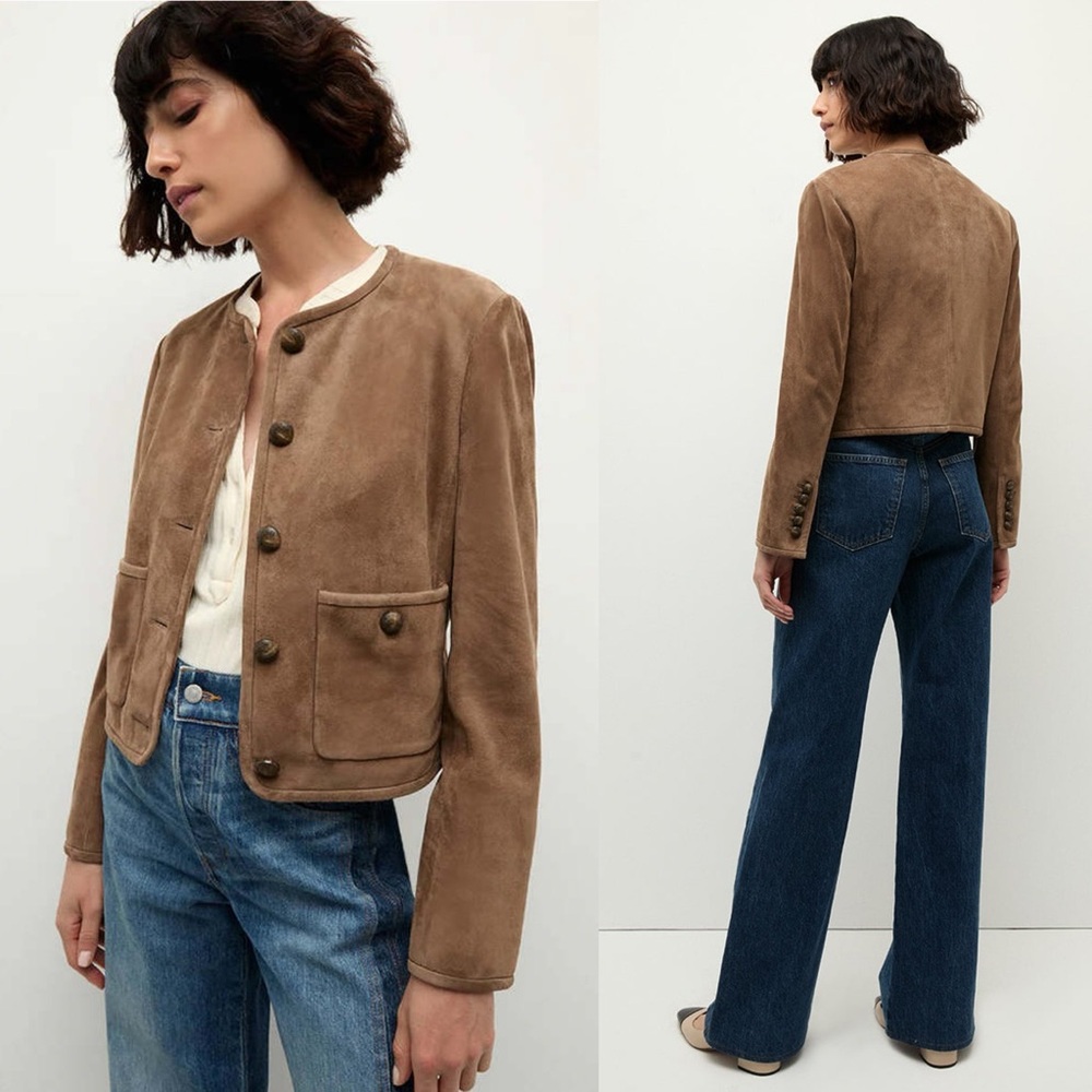Veronica Beard Andrea Suede Lambskin Leather Jacket Bark Brown NEW with tags - Picture 2 of 10